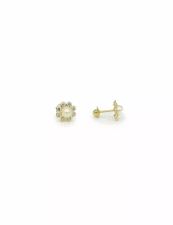 Discount Pendientes de flor perla y circonitas oro 18k Pendientes De Oro
