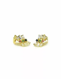 New Pendientes dobles circonitas de colores oro 18k Pendientes De Oro