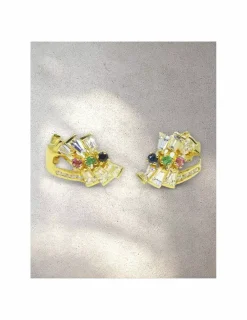 New Pendientes dobles circonitas de colores oro 18k Pendientes De Oro