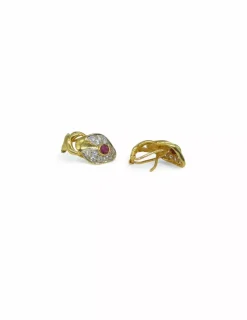 Online Pendientes en concha con circonitas y piedra roja oro 18k Pendientes De Oro