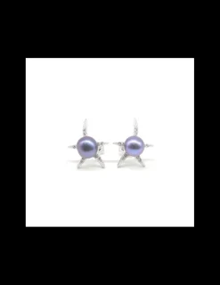 Discount Pendientes estrella de mar perla cultivada gris plata de Ley rodiada Pendientes De Plata