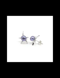 Discount Pendientes estrella de mar perla cultivada gris plata de Ley rodiada Pendientes De Plata