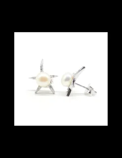 Best Pendientes estrella de mar perla cultivada blanca plata de Ley rodiada Pendientes De Plata