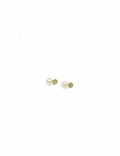 Cheap Pendientes flor circonitas y perla oro 18k Pendientes De Perlas|Pendientes De Oro