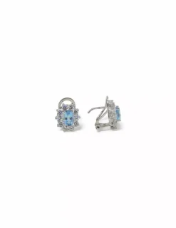 Outlet Pendientes flor circonitas y agua marina oro blanco 18k Pendientes De Oro