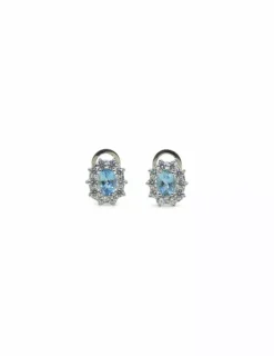 Outlet Pendientes flor circonitas y agua marina oro blanco 18k Pendientes De Oro