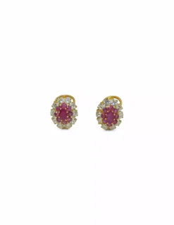 Fashion Pendientes flor rubíes y circonitas oro 18k Especial Piedras Preciosas|Pendientes De Oro