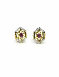 Fashion Pendientes forma rombo con circonitas y piedra morada 18k Pendientes De Oro