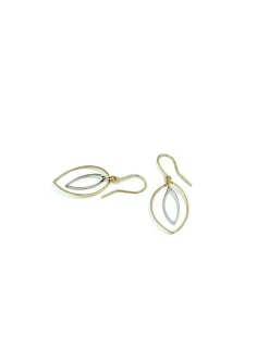 Fashion Pendientes largos bicolor ovalados 18k Pendientes De Oro