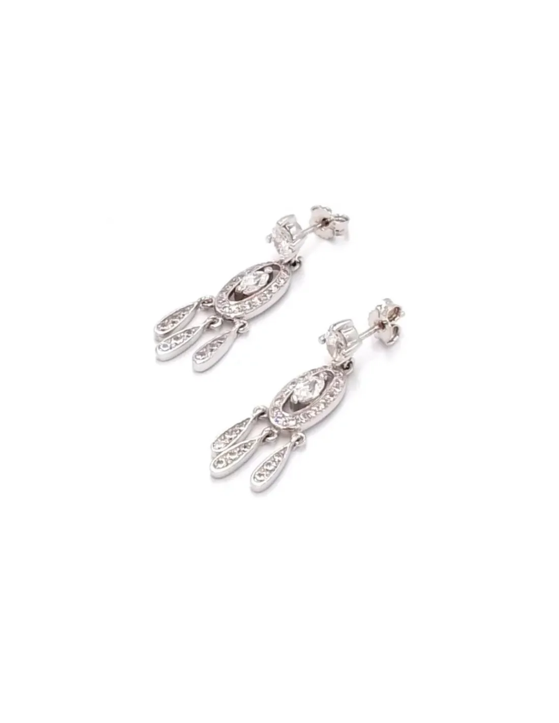 New Pendientes largos con circonitas oro blanco 18K Pendientes De Oro