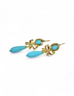 Best Sale Pendientes largos lágrima turquesa oro 18k Pendientes De Oro