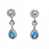 Outlet Pendientes largos oro blanco circonitas y piedra azul 18k Pendientes De Oro