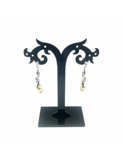 New Pendientes largos perlas oro blanco 18k Pendientes De Oro