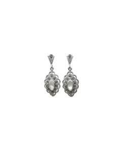 Hot Pendientes marquesita nácar blanco presión plata óxido Pendientes De Plata