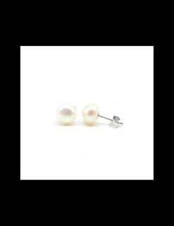 Flash Sale Pendientes media perla cultivada plata de Ley rodiada - 8mm Pendientes De Plata