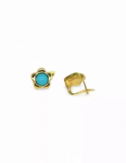 New Pendientes motivo flor con abalorio turquesa oro 18k Pendientes De Oro