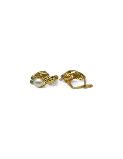 Fashion Pendientes nudo con perla y circonita oro 18k Pendientes De Oro