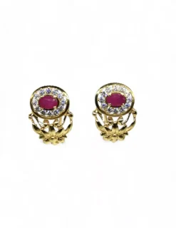 Outlet Pendientes orla piedra fucsia oro 18k Pendientes De Oro