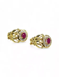 Outlet Pendientes orla piedra fucsia oro 18k Pendientes De Oro