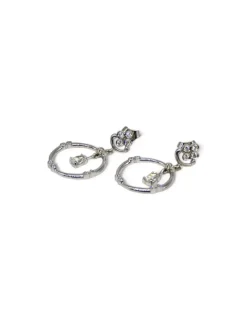 Best Sale Pendientes oro blanco con aro colgando con circonitas 18k Aros De Oro