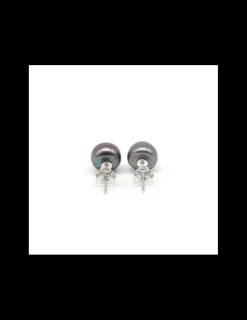 New Pendientes perla cultivada Tahití plata de Ley rodiada - 6mm Pendientes De Plata