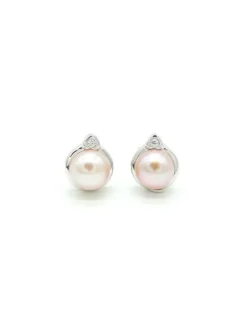 Discount Pendientes  perla cultivada rosa plata de Ley rodiada Pendientes De Plata