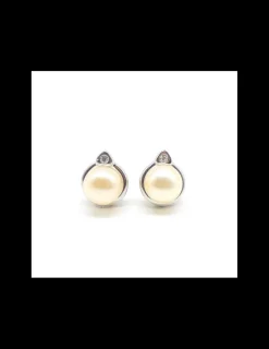 New Pendientes perla cultivada blanca plata de Ley rodiada Pendientes De Plata