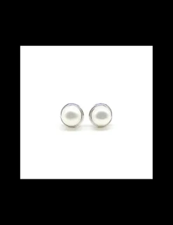 Shop Pendientes perla cultivada blanca en montura plata de Ley rodiada Pendientes De Plata