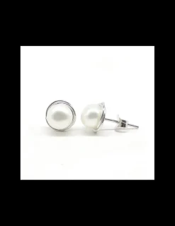 Shop Pendientes perla cultivada blanca en montura plata de Ley rodiada Pendientes De Plata