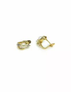 Clearance Pendientes perla dos circonitas oro 18k Pendientes De Oro