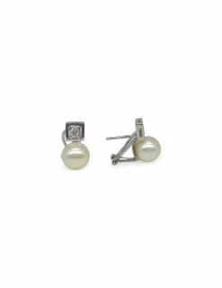 Clearance Pendientes perla y circonita oro blanco 18k Pendientes De Oro