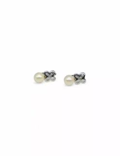 Best Sale Pendientes perla y flor oro blanco 18k Pendientes De Oro