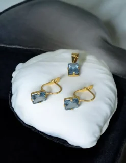 Hot Pendientes piedra agua marina oro 18k Pendientes De Oro