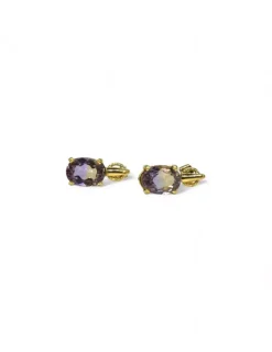 Store Pendientes piedra oval lila cuatro garras oro 18k Pendientes De Oro