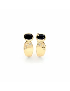 Cheap Pendientes piedra oval negra y circonitas oro 18k Pendientes De Oro