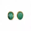 Clearance Pendientes piedra verde oval base calada oro 18k Pendientes De Oro