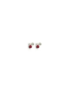 New Pendientes plata bebé perla roja y flor circonita Pendientes De Plata