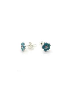 Hot Pendientes plata flor circonita esmalte celeste Pendientes De Plata