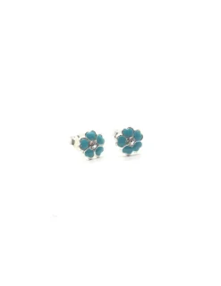 Hot Pendientes plata flor circonita esmalte celeste Pendientes De Plata