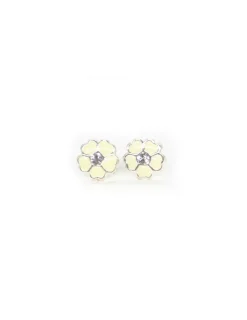 Clearance Pendientes plata flor circonita esmalte blanco Pendientes De Plata