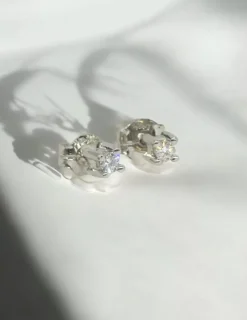 Hot Pendientes PLATINO 4 garras cuadrado diamantes 0.18ct Platino|Pendientes Con Brillantes