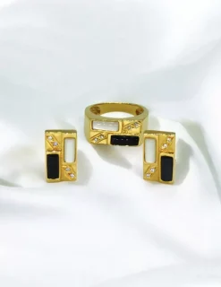 Best Pendientes rectangulares piedra negra y blanca con circonitas oro 18k Pendientes De Oro