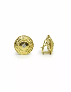 Best Sale Pendientes redondos escudo con cuatro diamantes oro 18k Pendientes Con Brillantes|Pendientes De Oro