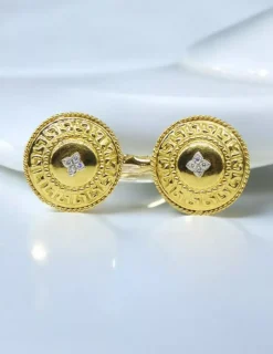 Best Sale Pendientes redondos escudo con cuatro diamantes oro 18k Pendientes Con Brillantes|Pendientes De Oro