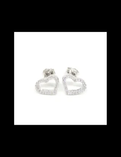 Fashion Pendientes  silueta corazón circonitas plata de Ley rodiada Pendientes De Plata