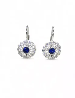 Discount Pendientes tallaje antiguo con circonitas y circonita azul oro blanco 18k Pendientes De Oro