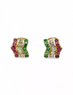 Shop Pendientes tres líneas piedras de colores oro 18k Pendientes De Oro