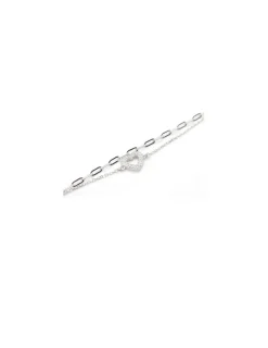 Cheap Pulsera cadena doble forzada y forzada alargada corazón circonitas plata - 17cm Pulseras De Oro Grabado|Pulseras De Oro