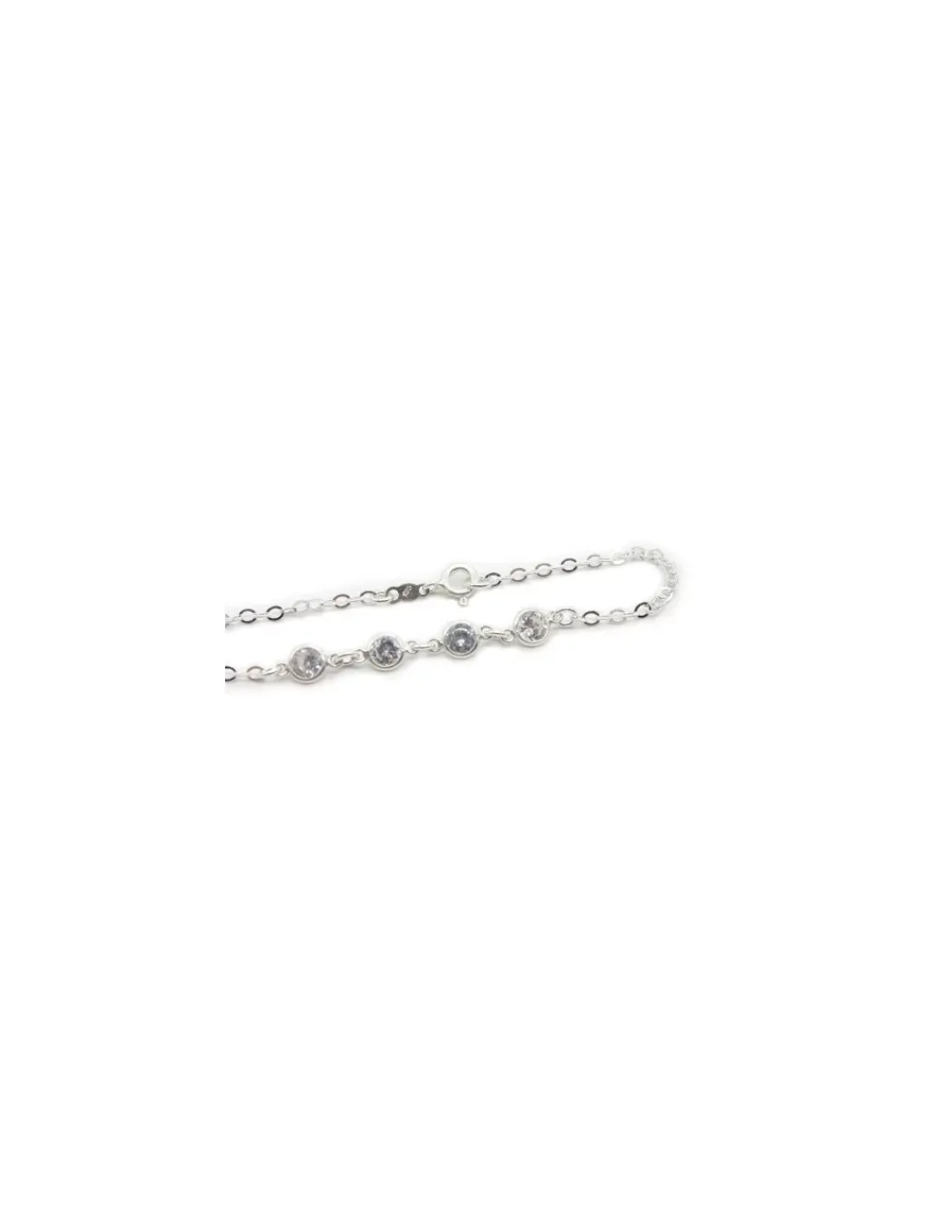 New Pulsera cadena forzada circonitas blancas Plata de Ley - 18cm Pulseras De Oro Grabado|Pulseras De Oro