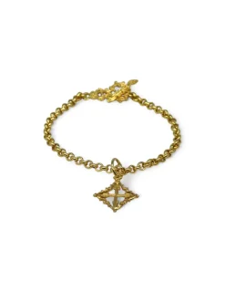 Best Pulsera cadena rolo con cruz mallorquina colgando oro 18k - 18cm Pulseras De Plata|Pulseras De Oro